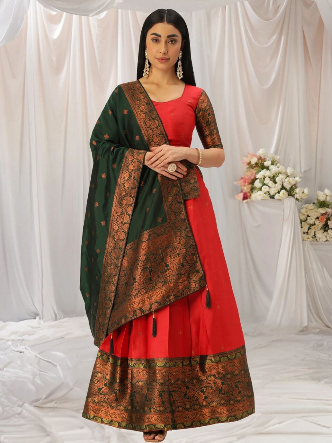 

KAZIA Semi-Stitched Lehenga & Unstitched Blouse With Dupatta, Green