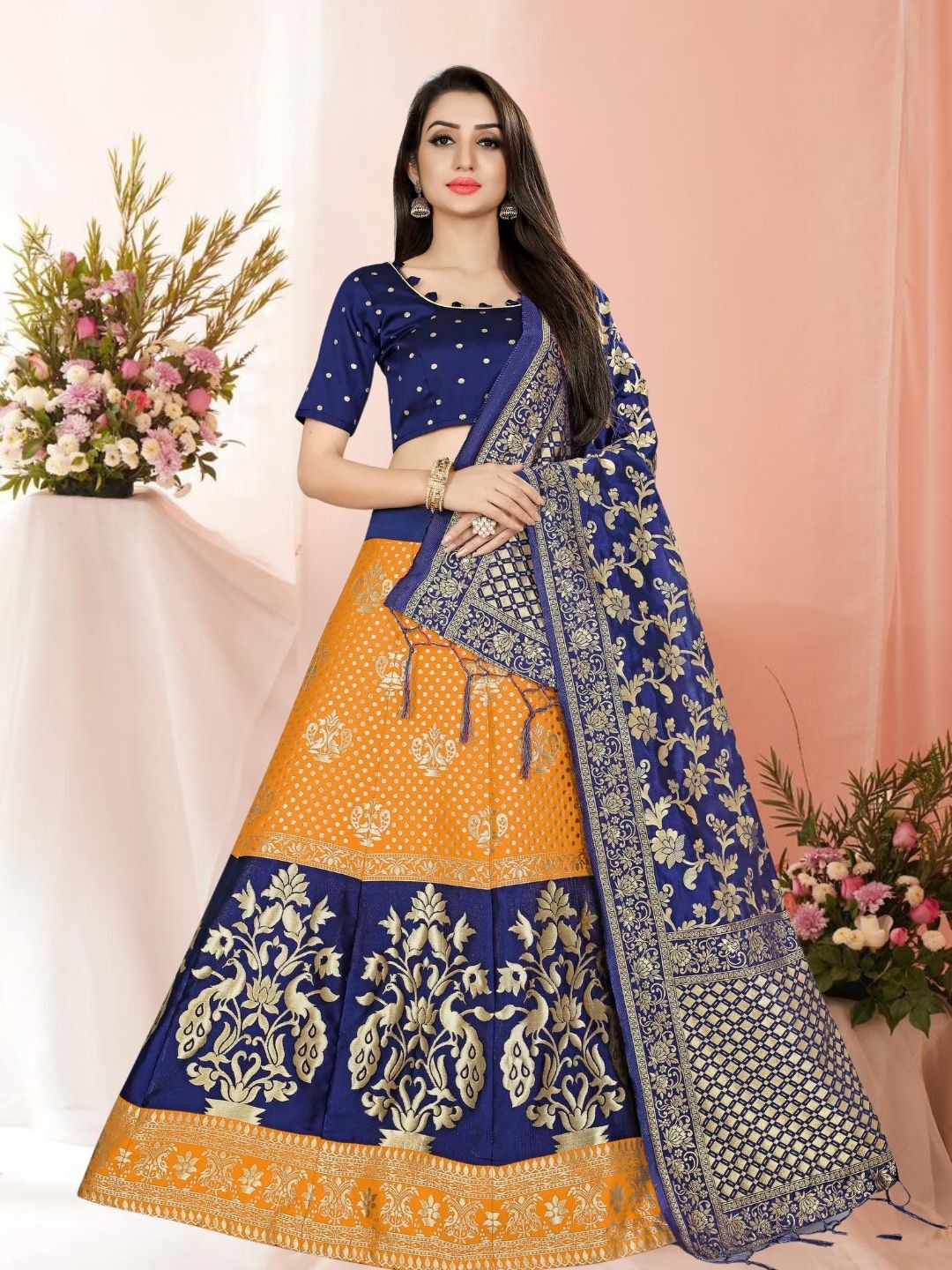 

KAZIA Semi-Stitched Lehenga & Unstitched Blouse With Dupatta, Orange
