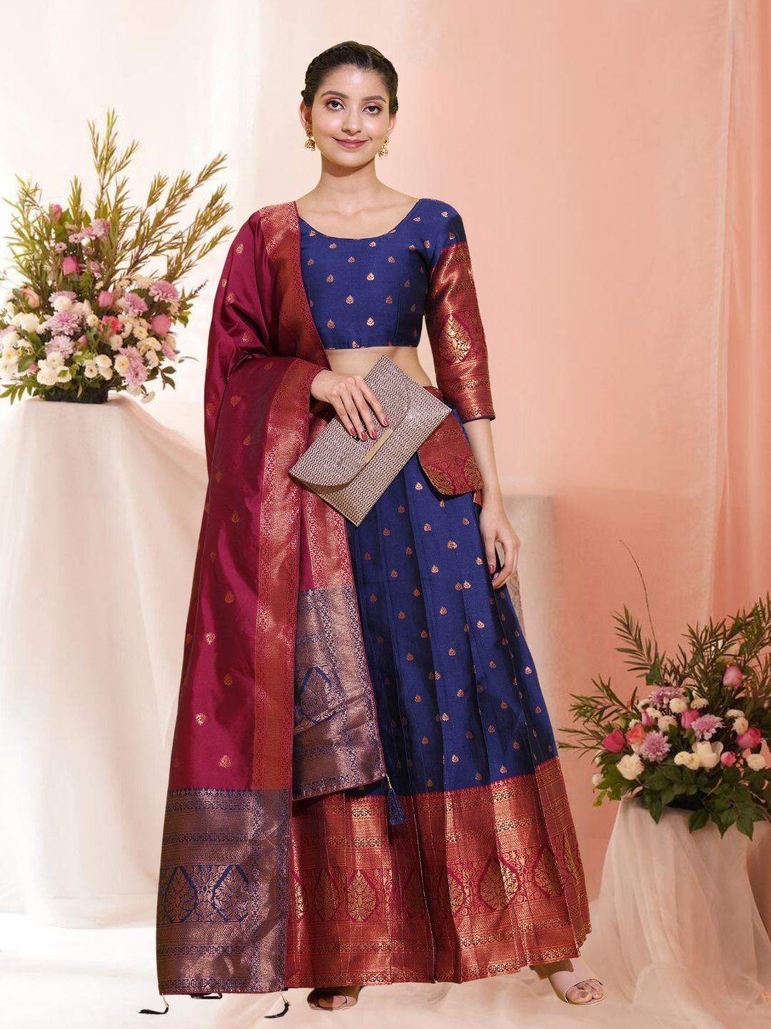 

KAZIA Self Design Semi-Stitched Lehenga & Unstitched Blouse With Dupatta, Blue