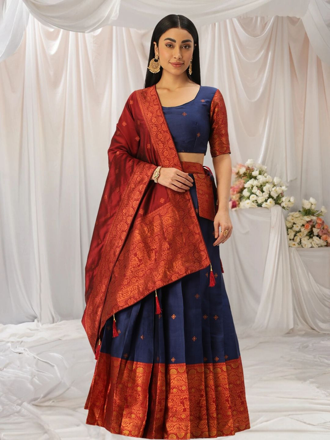 

KAZIA Woven Design Semi-Stitched Lehenga & Unstitched Blouse With Dupatta, Purple