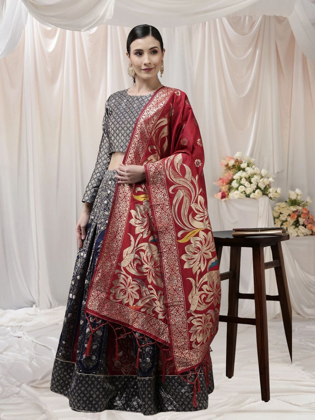 

KAZIA Woven Design Semi-Stitched Lehenga & Unstitched Blouse With Dupatta, Blue