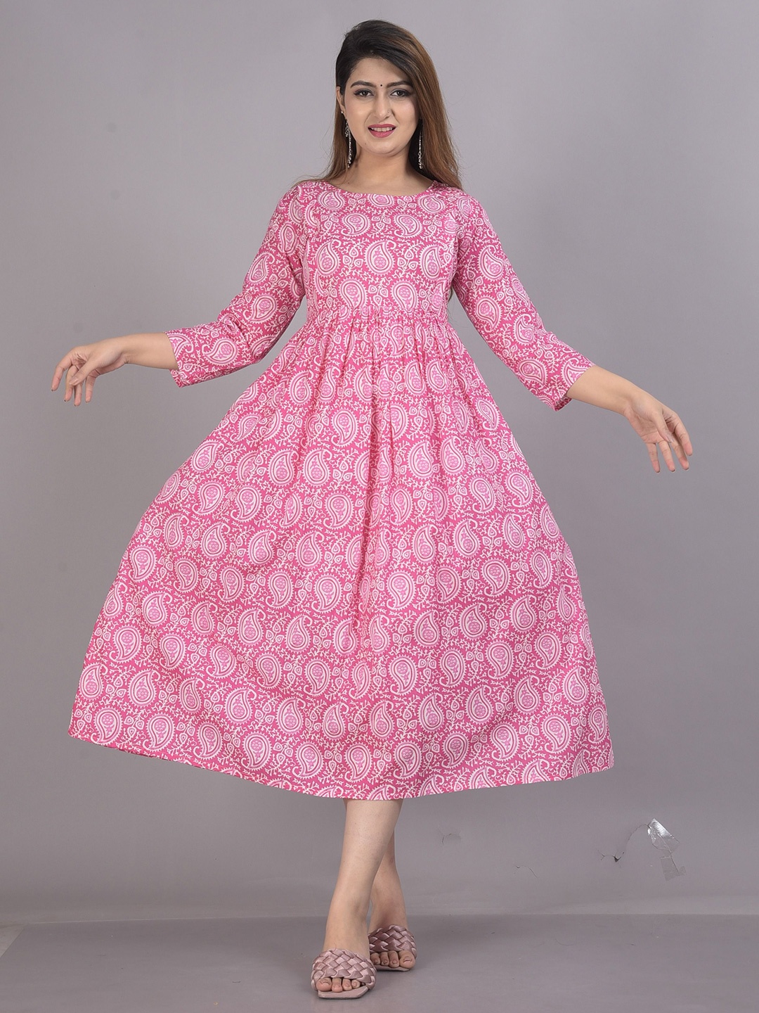 

Aarti Fashion Women Printed Fit And Flare Maternity Ethnic Dresses, Pink