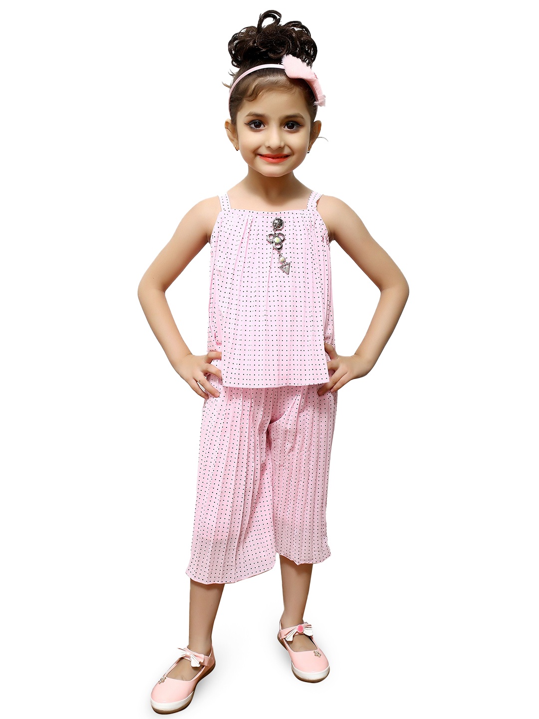 

BAESD Girls Printed Shoulder Straps Top with Capris, Pink