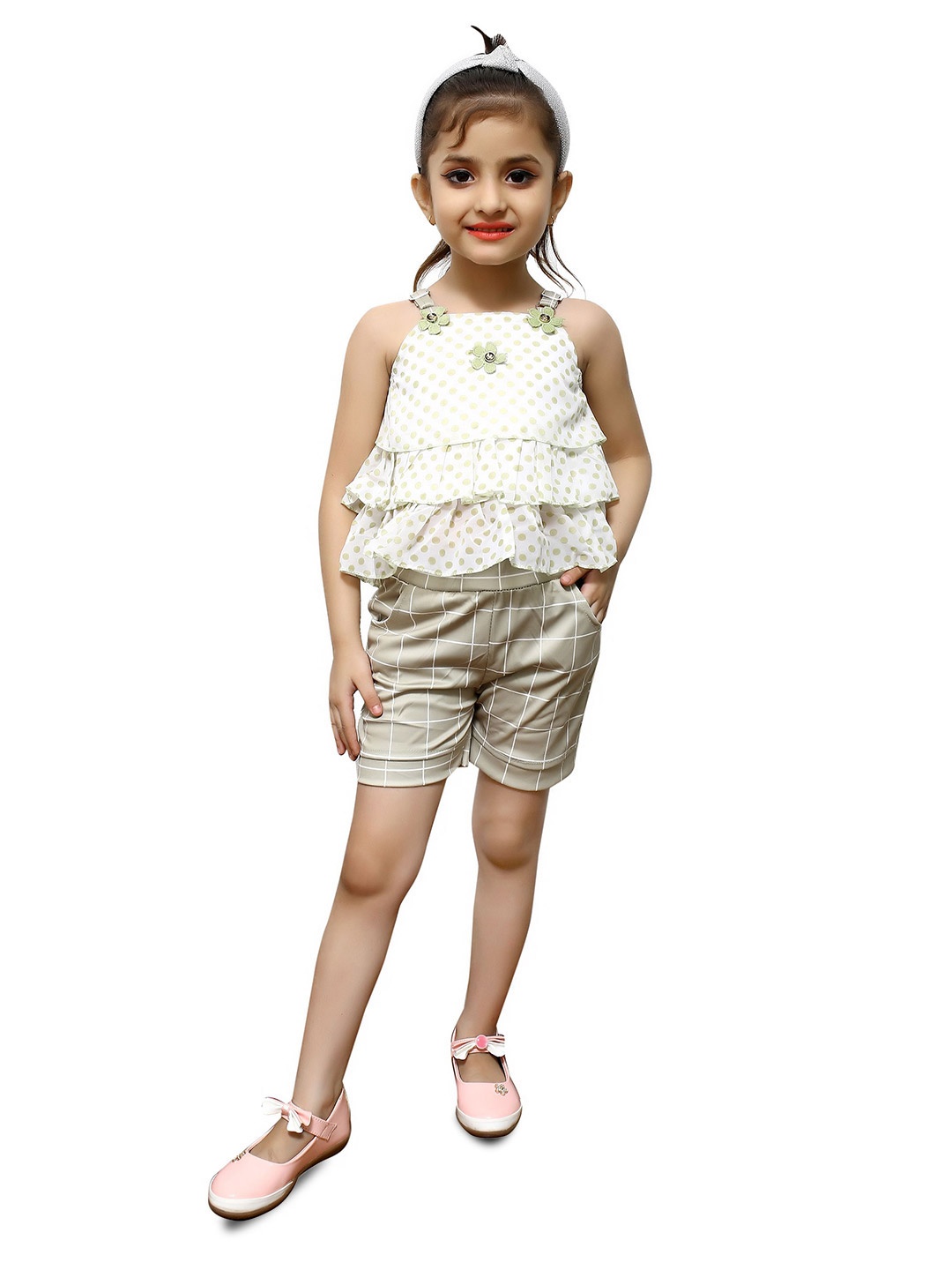 

BAESD Girls Printed Shoulder Straps Top with Shorts, Green