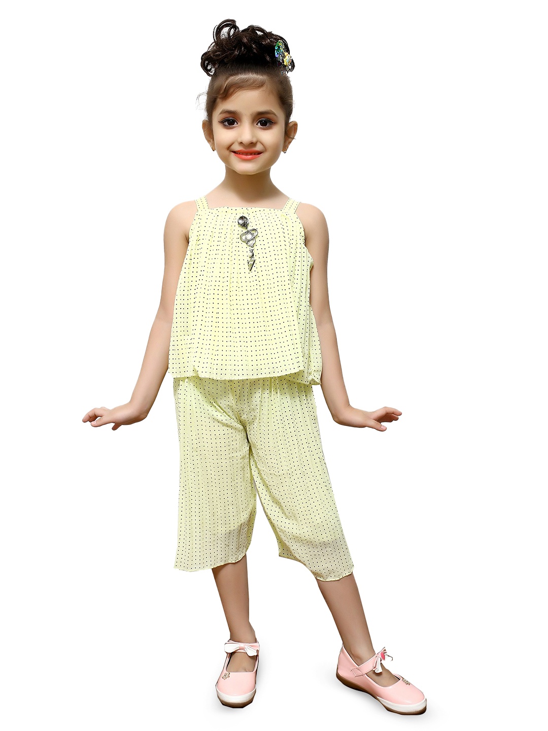 

BAESD Girls Printed Shoulder Straps Top with Capris, Yellow