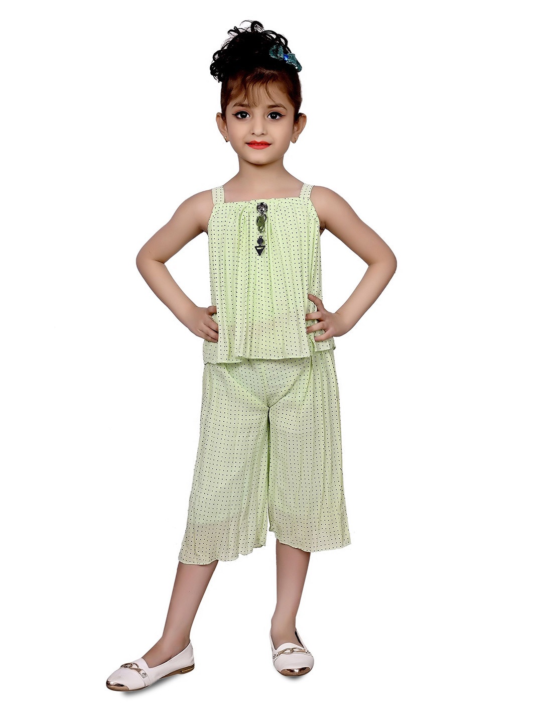 

BAESD Girls Printed Shoulder Straps Top with Capris, Green