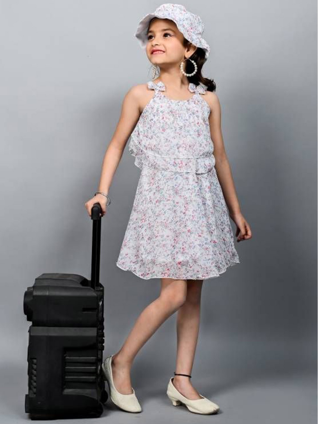 

BAESD Girls Printed Square Neck Fit And Flare Dresses, White