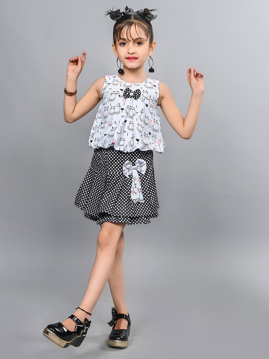 

BAESD Girls Printed Sleeveless Top with Skirt, Black
