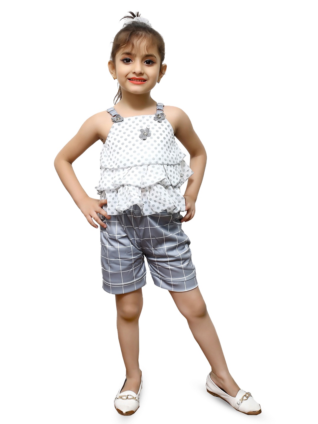 

BAESD Girls Printed Shoulder Straps Top with Shorts, Grey