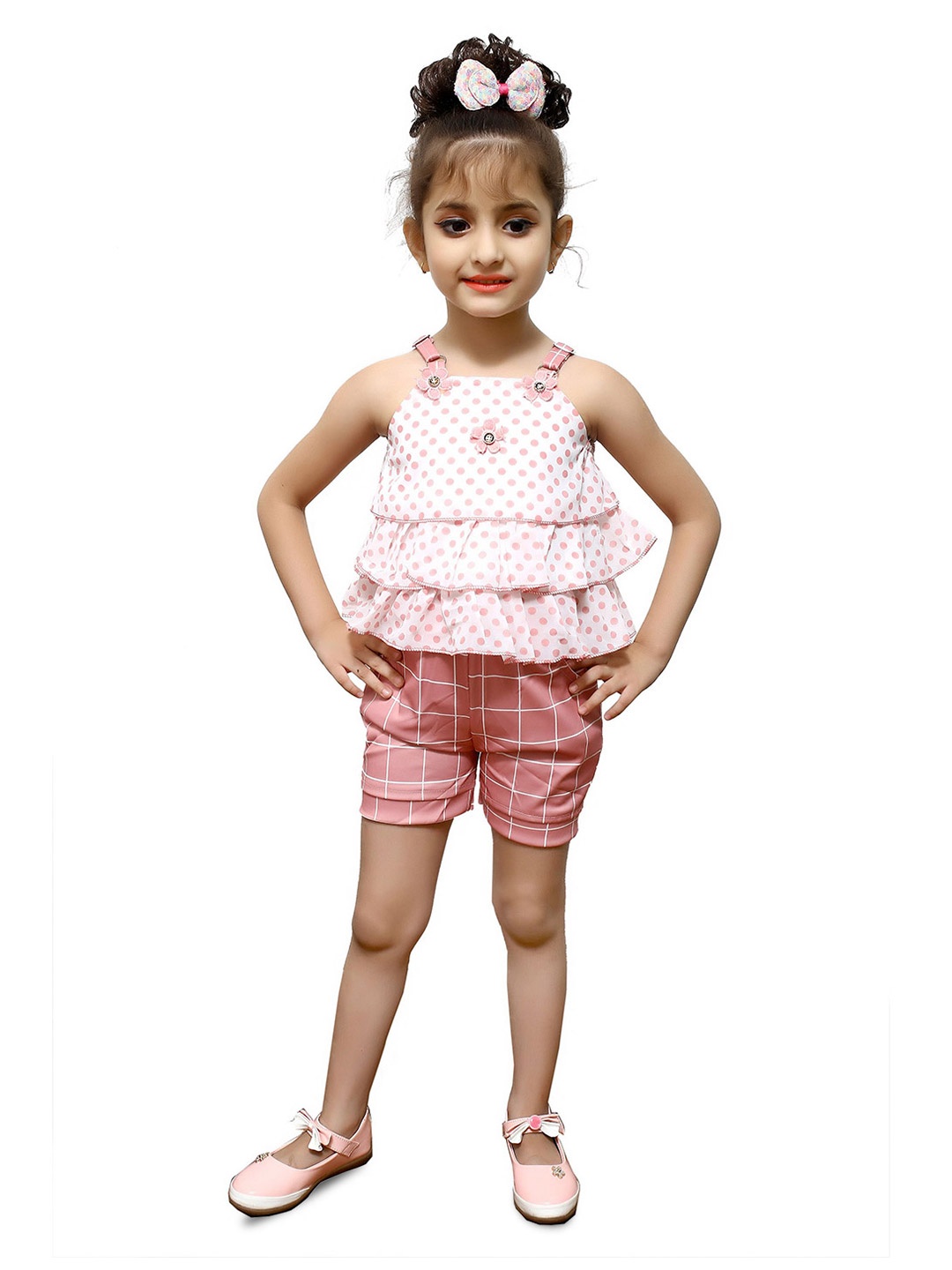 

BAESD Girls Printed Shoulder Straps Top with Shorts, Pink
