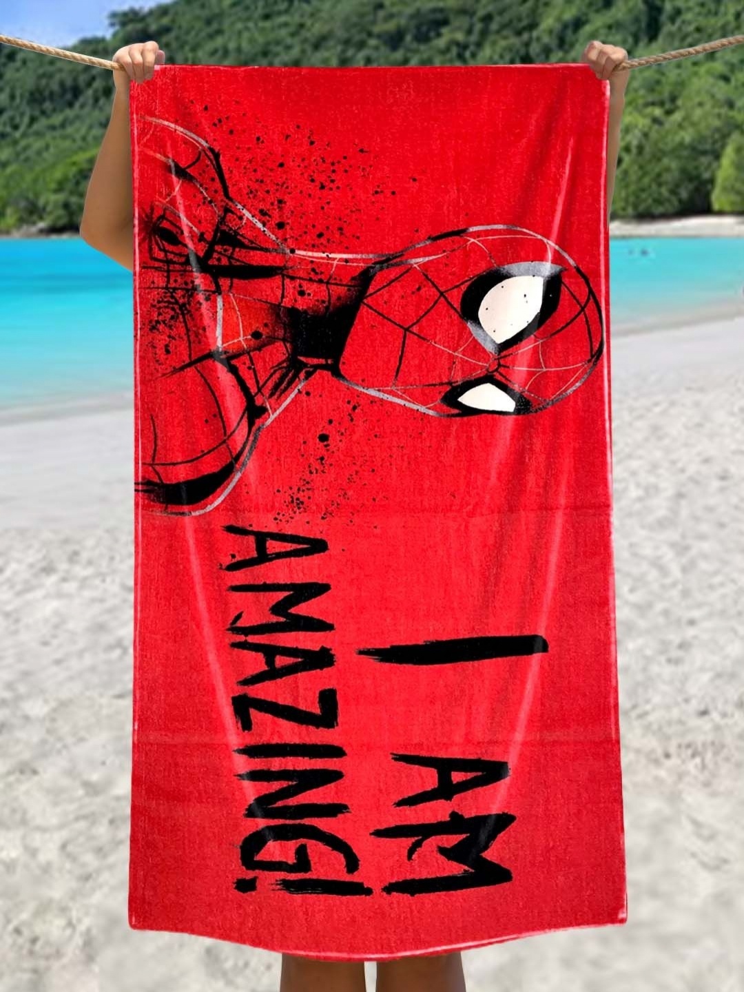 

Marvel Kids Red & Black I'm Amazing Spiderman Printed Cotton 350 GSM Bath Towel