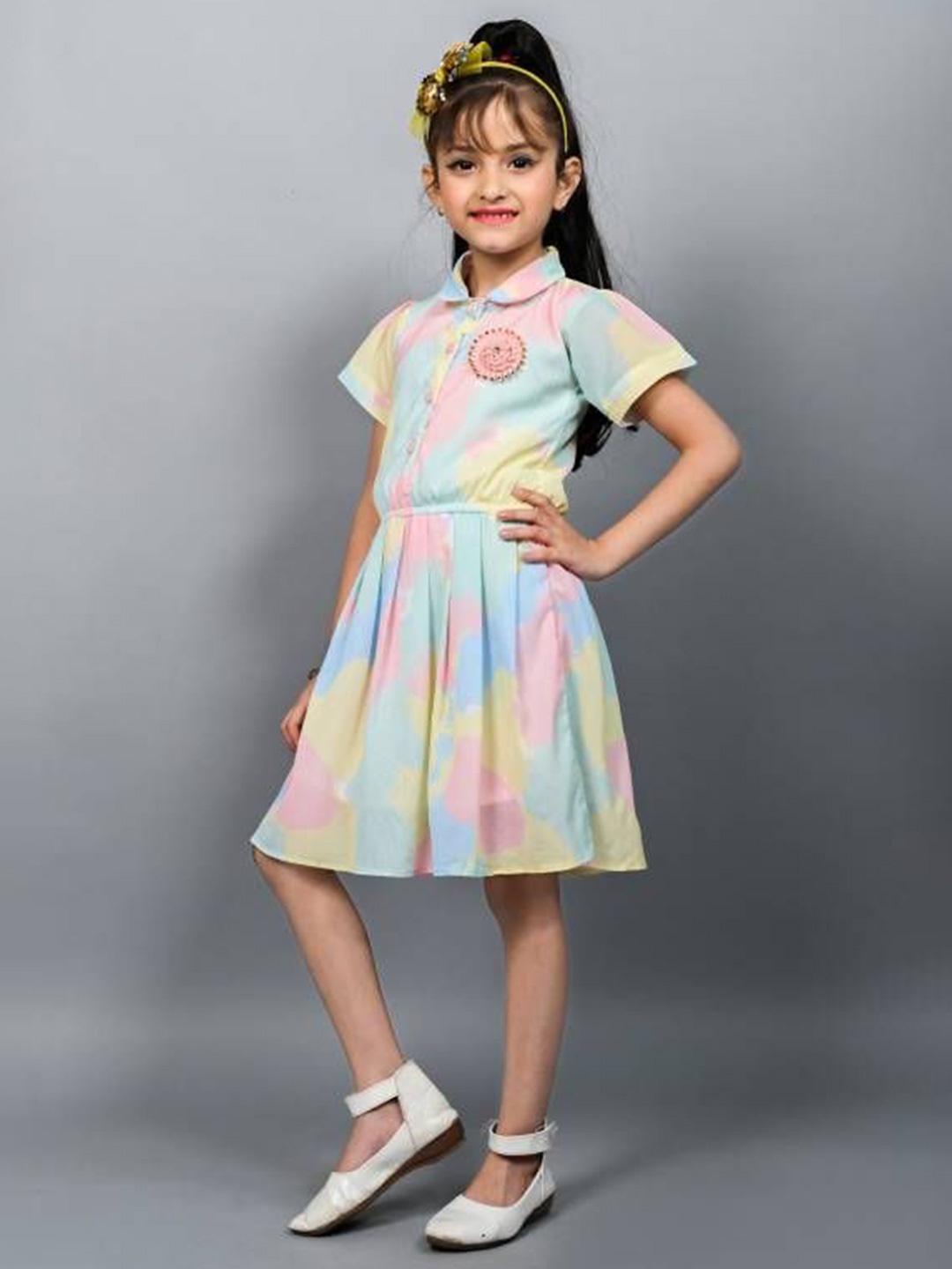 

BAESD Girls Cotton Coloublocked Fit & Flare Dress, Pink