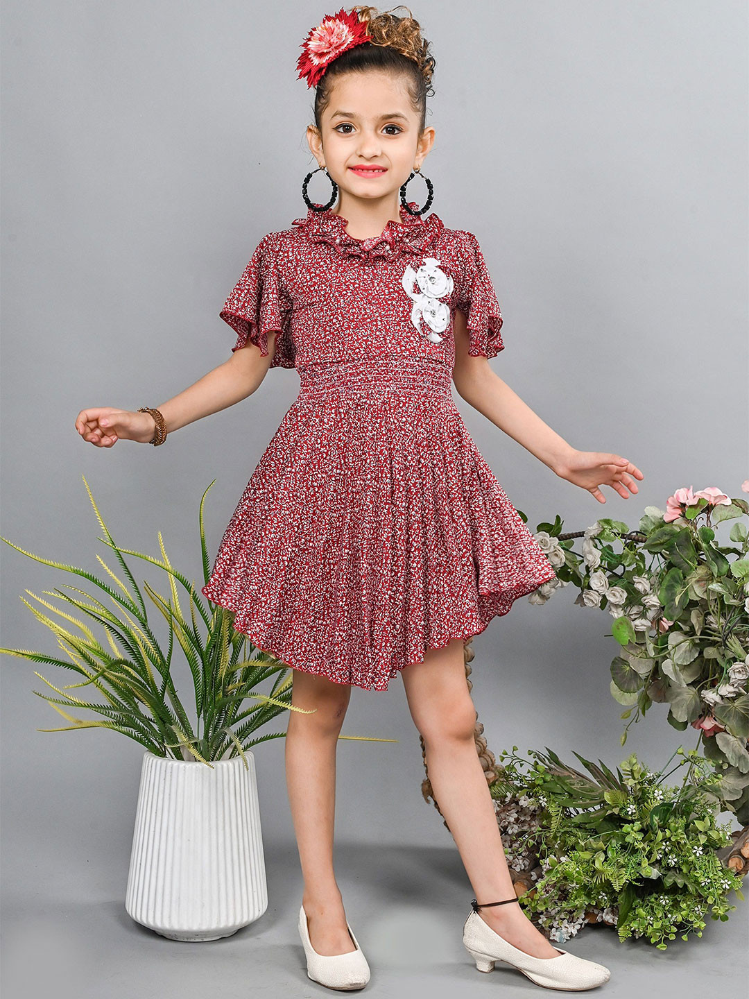 

BAESD Girls Floral Printed Fit & Flare Dress, Red