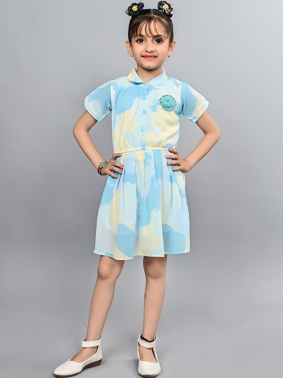 

BAESD Girls Abstract Printed Cotton Fit & Flare Dress, Blue