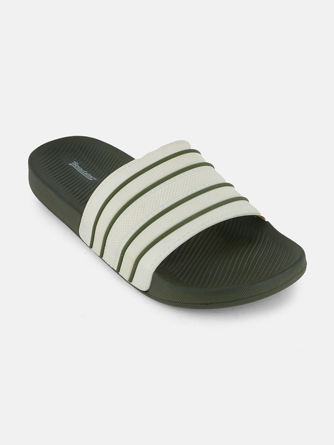 

The Roadster Lifestyle Co Men Striped Sliders, Olive