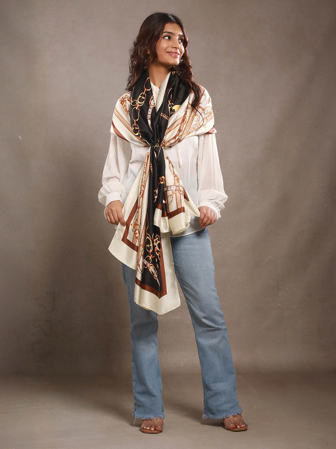 

CrossKulture Women Printed Satin Scarf, Coffee brown