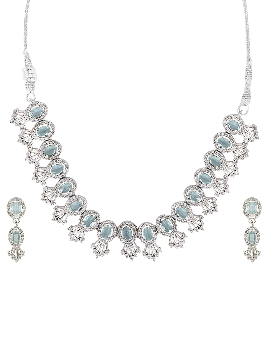 

Ladymania Silver Plated Sea-Green American Diamond Studded Jewellery Set