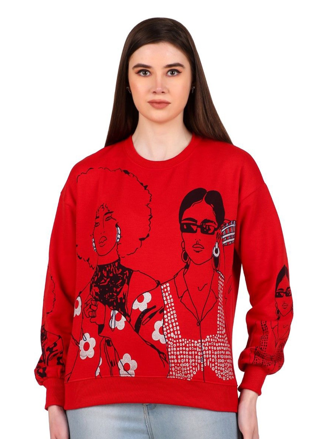 

HILFIRE REGION Women Printed Round Neck Sweatshirt, Red