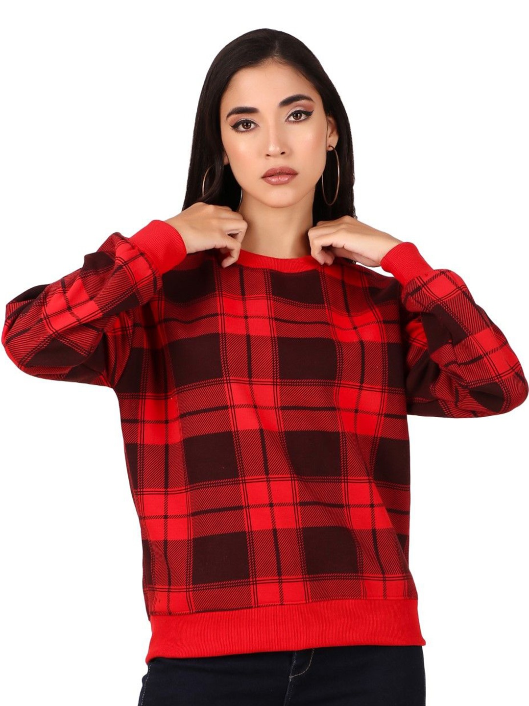 

HILFIRE REGION Women Checked Printed Sweatshirt, Red