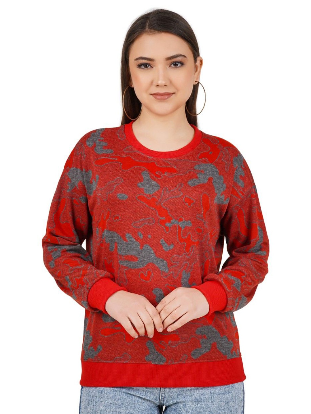 

HILFIRE REGION Women Printed Sweatshirt, Red