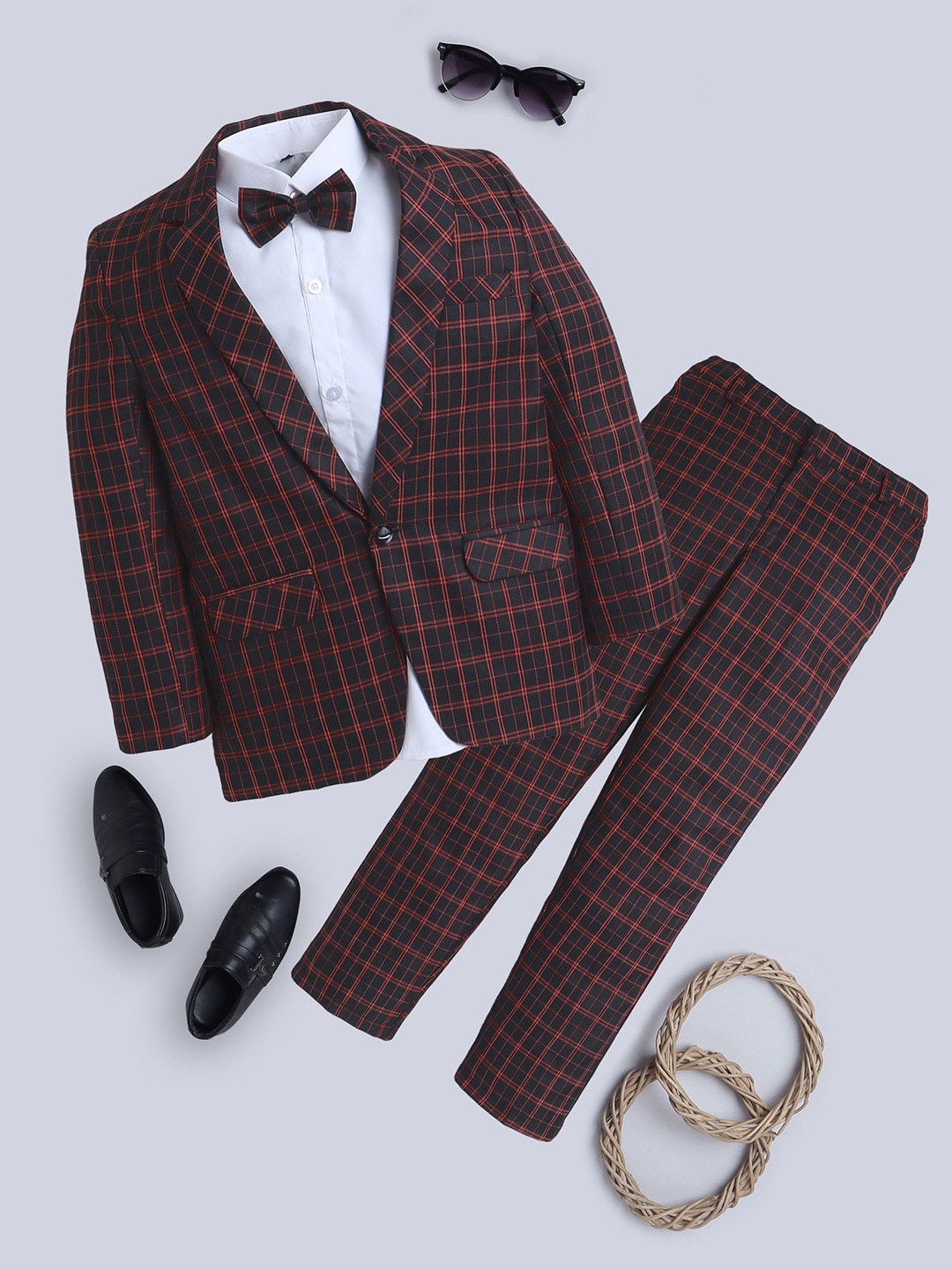 

BAESD Infant Boys 4-Pcs Checked Single Breasted Suit, Black