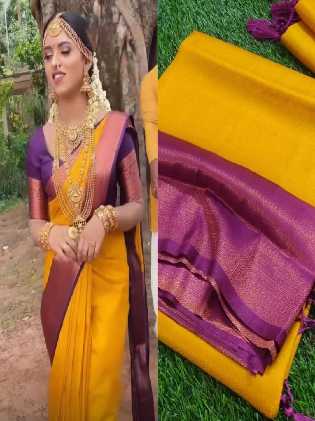 

DIVASTRI Woven Design Zari Kanjeevaram Saree, Mustard