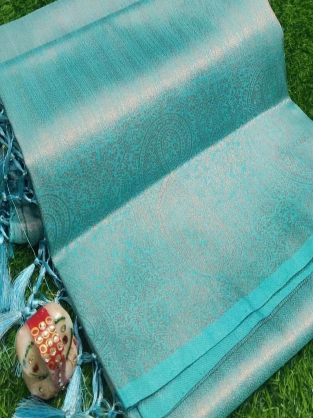 

DIVASTRI Ethnic Motifs Zari Kanjeevaram Saree, Teal