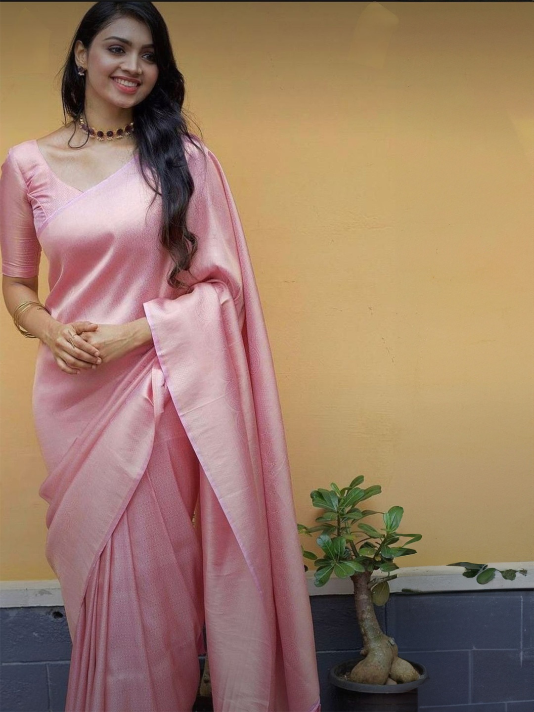 

DIVASTRI Ethnic Motifs Zari Kanjeevaram Saree, Pink