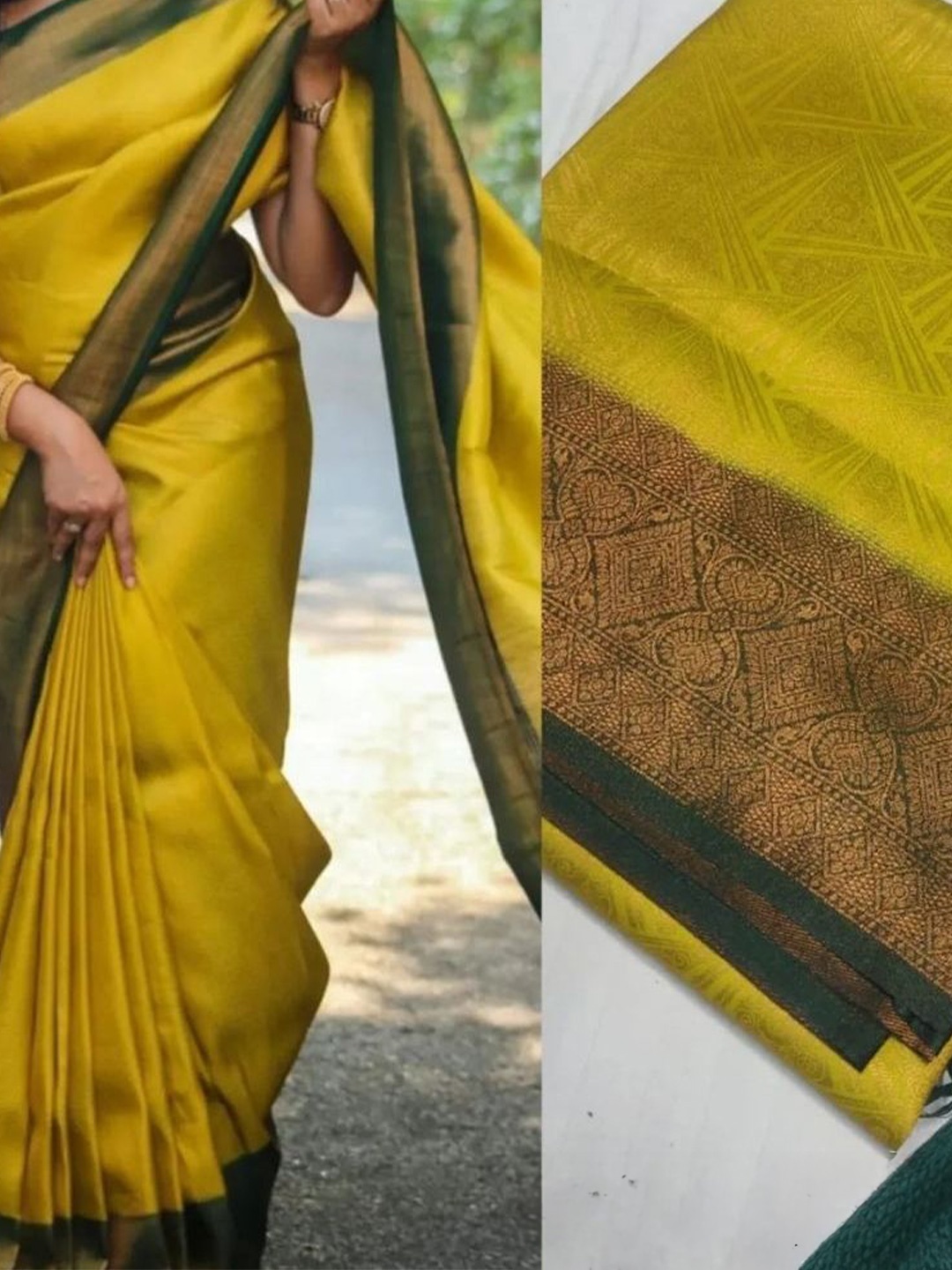 

DIVASTRI Ethnic Motifs Zari Kanjeevaram Saree, Yellow