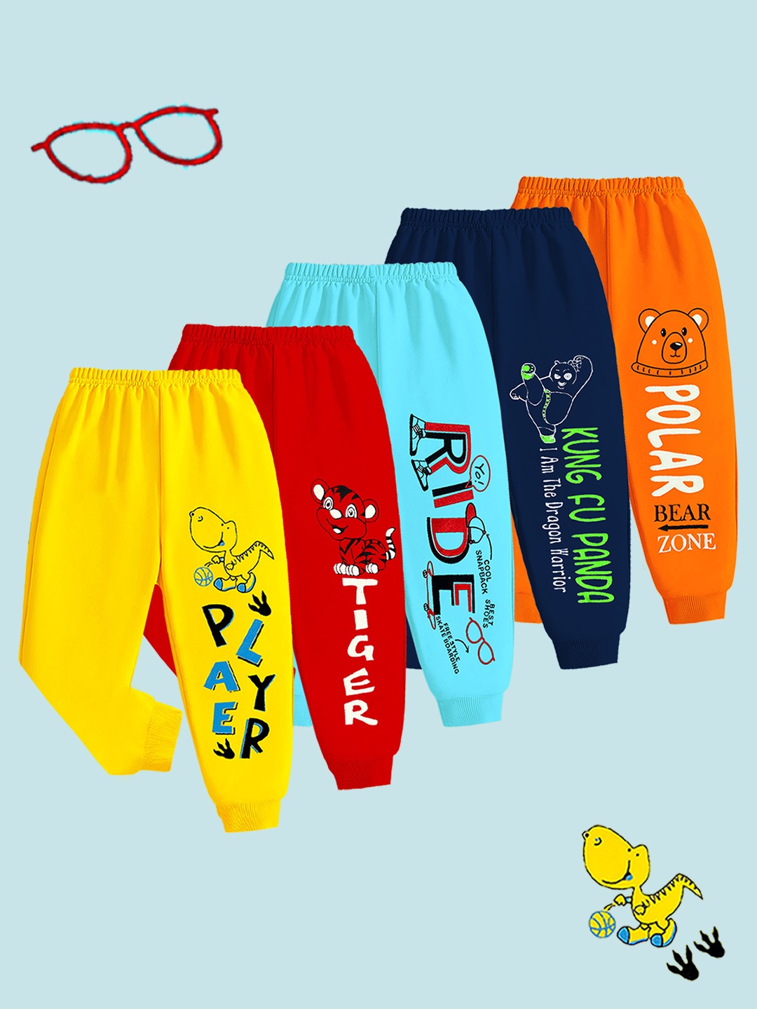

KUCHIPOO Boys Pack Of 5 Mid Rise Regular Fit Joggers, Red