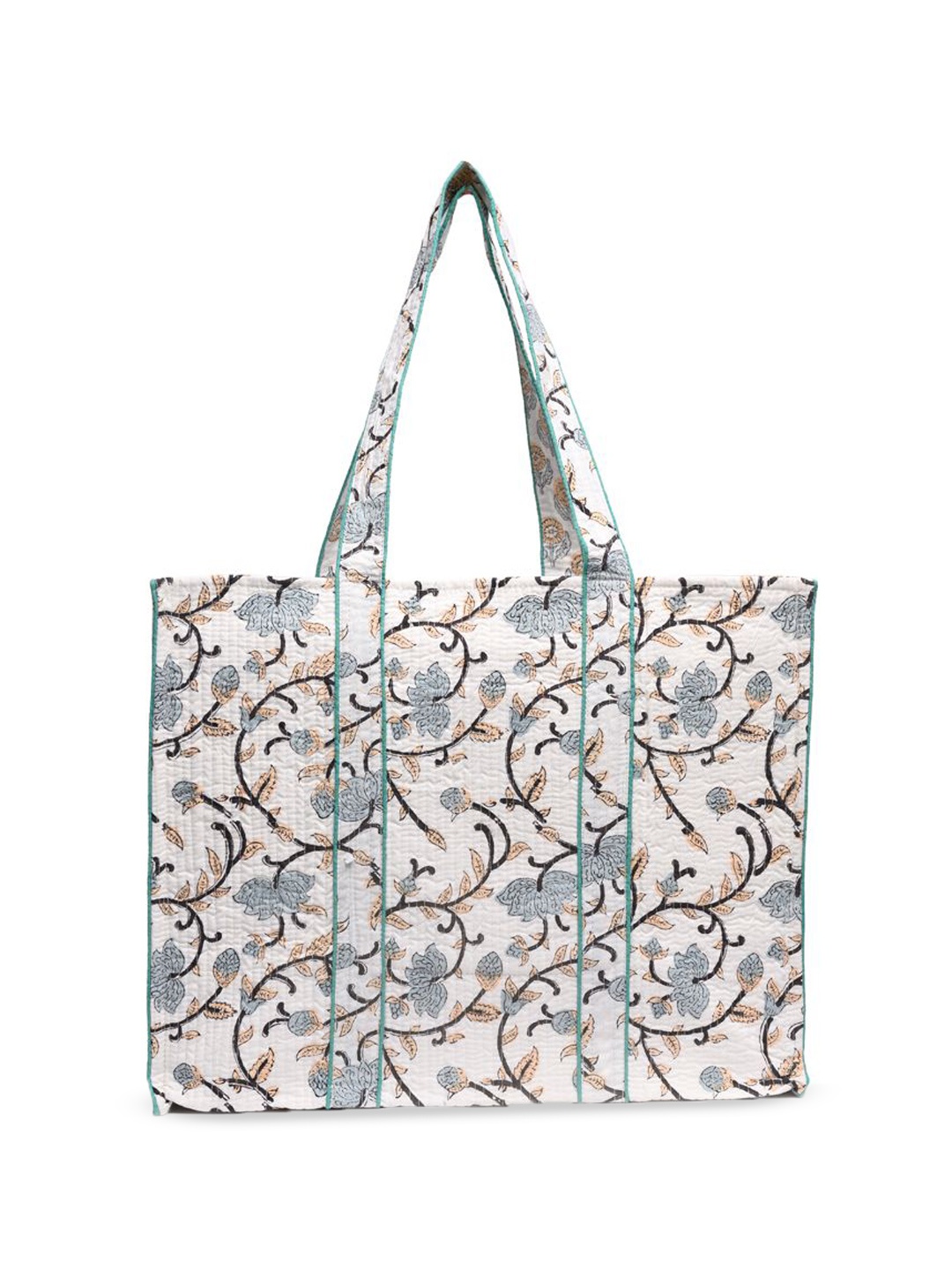 

Block N Style Women Floral Printed Structured Cotton Shoulder Bag, White