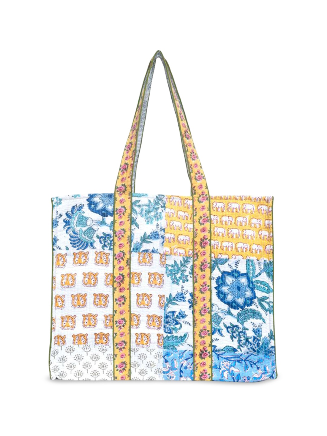 

Block N Style Women Floral Printed Structured Cotton Shoulder Bag, White