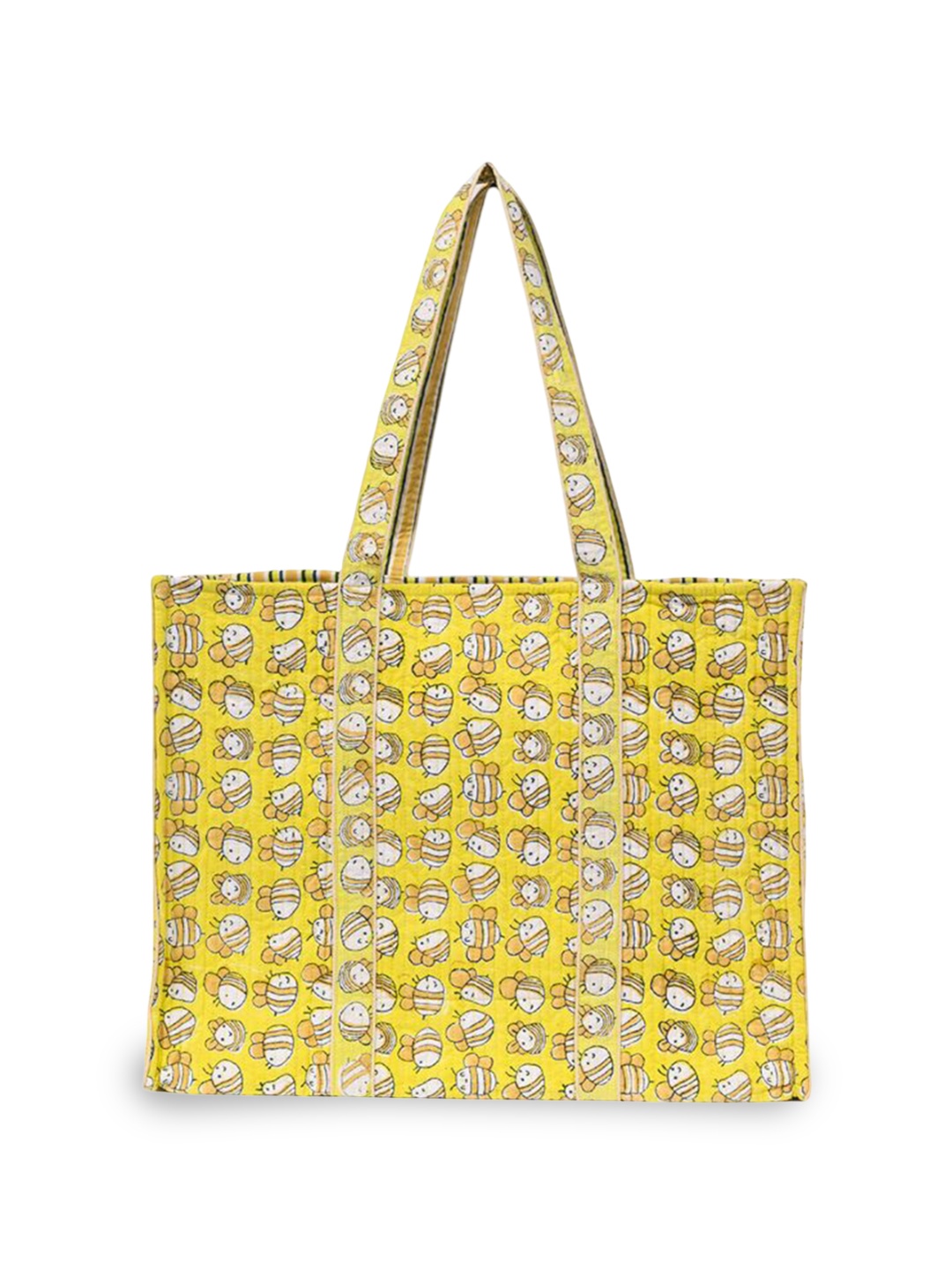 Block N Style Women Graphic Printed Structured Cotton Shoulder Bag, Yellow