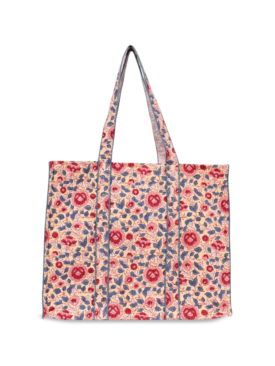 

Block N Style Women Floral Printed Structured Cotton Shoulder Bag, Cream