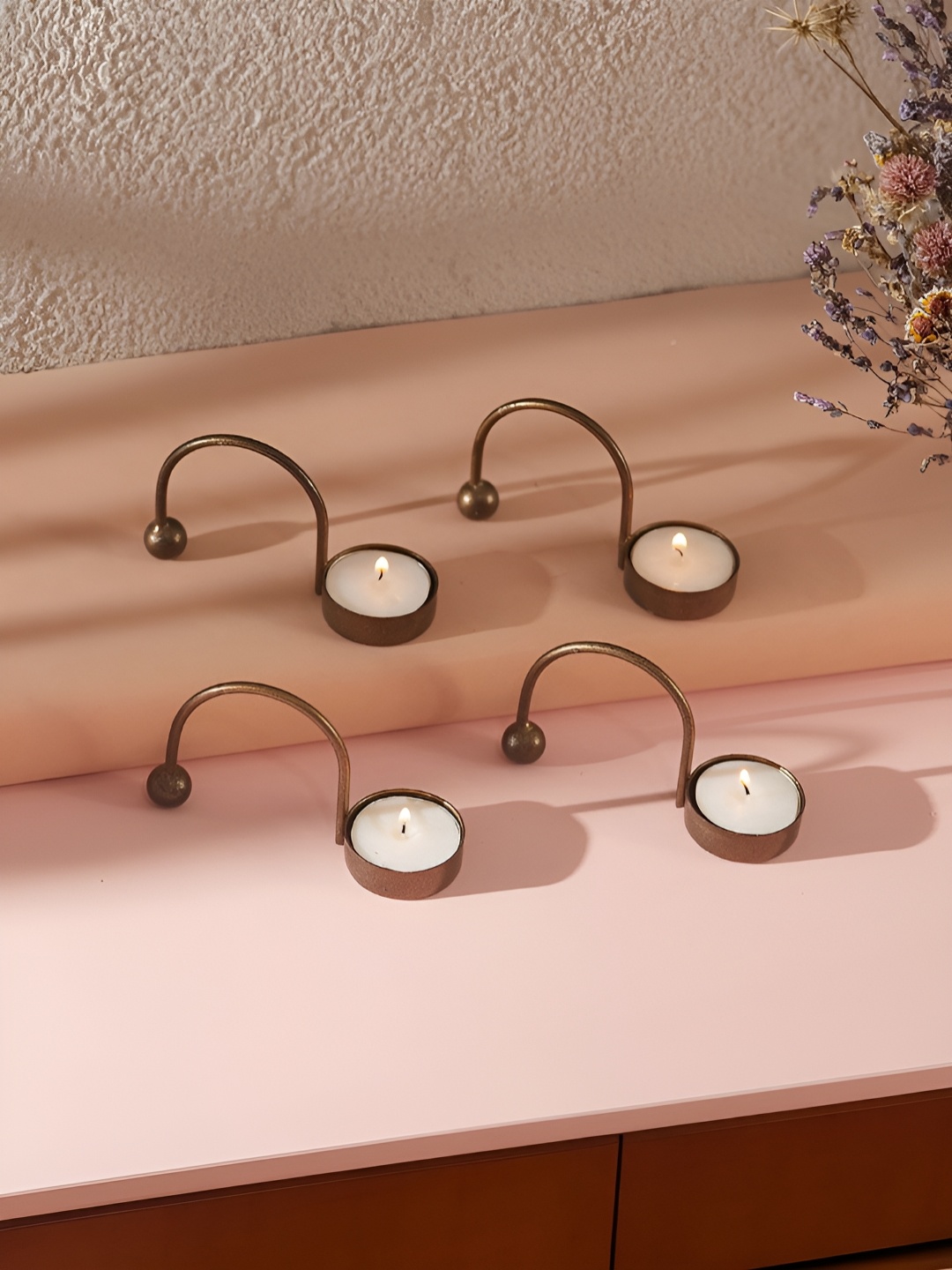 

Homspurts Copper-Toned 4 Pieces Mosaic Glow Candle Holders