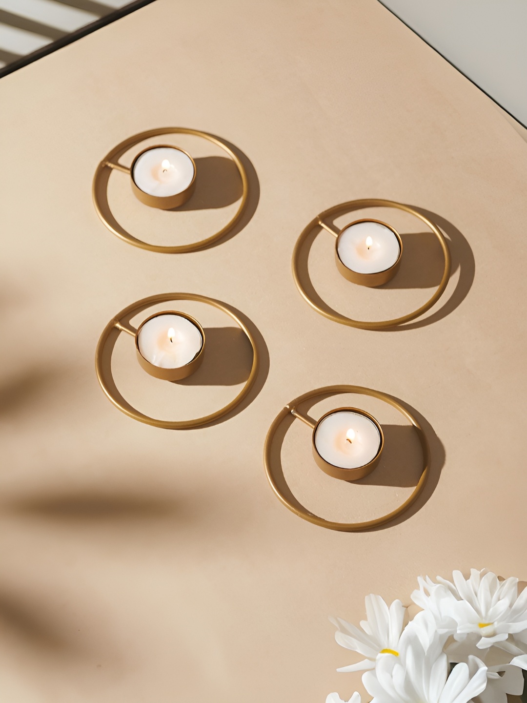 

Homspurts Gold-Toned 4 Pieces Rustic Radiance Tea Light Candle Holders