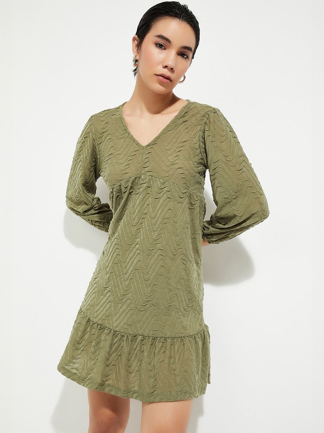 

MAX URB_N Women Textured A-line Dress, Green