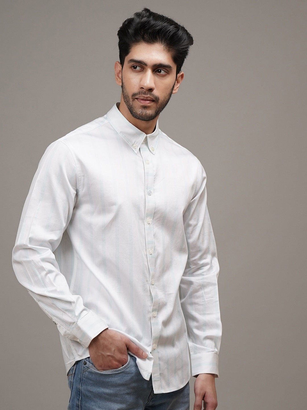 

CLUBHAVANA Men Comfort Button-Down Collar Solid Cotton Casual Shirt, White