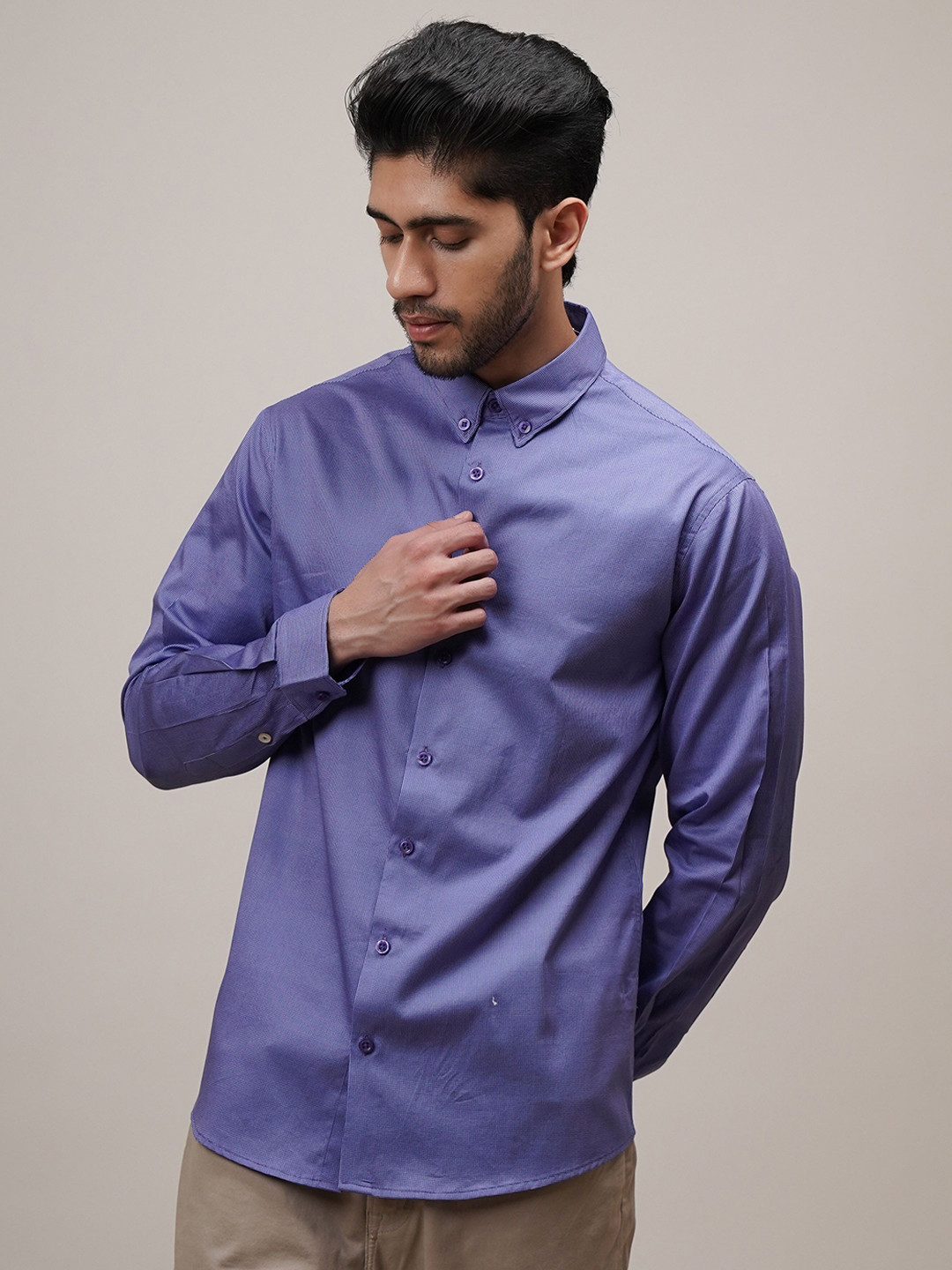

CLUBHAVANA Men Comfort Button-Down Collar Solid Cotton Casual Shirt, Blue