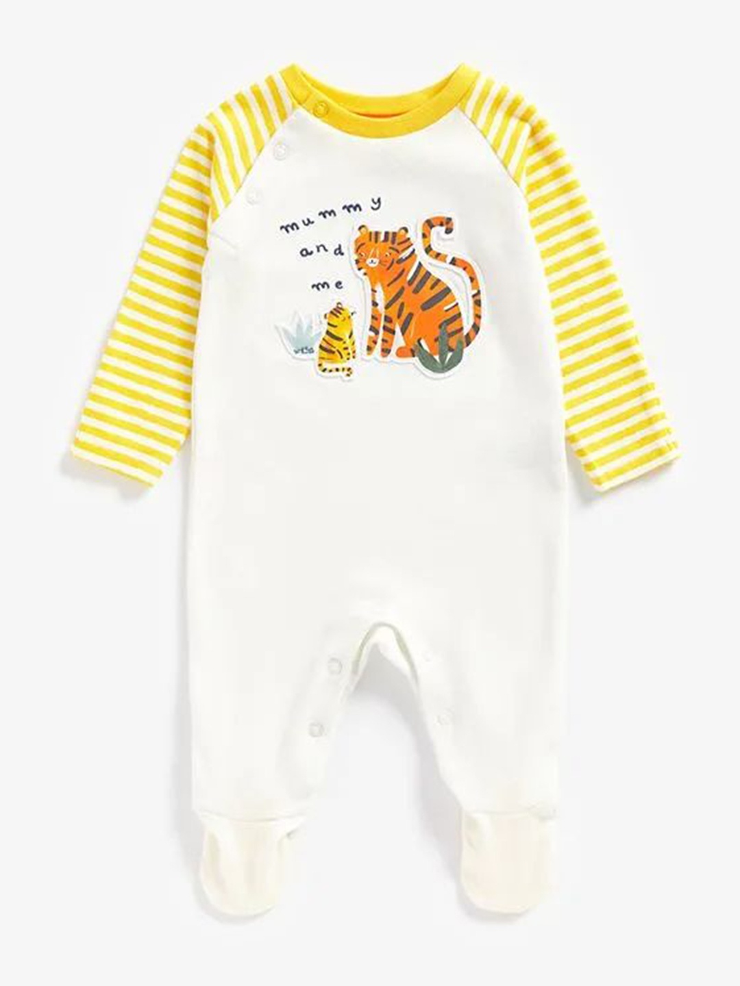 

mothercare Boys Pure Cotton Printed Sleepsuit, White