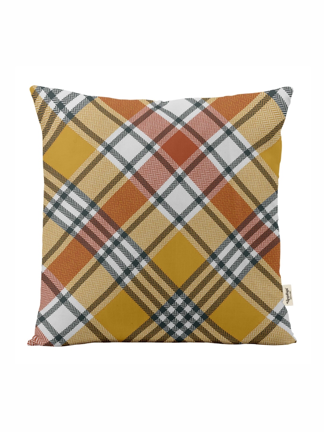 Vargottam Yellow & White Geometric Linen Square Cushion Cover