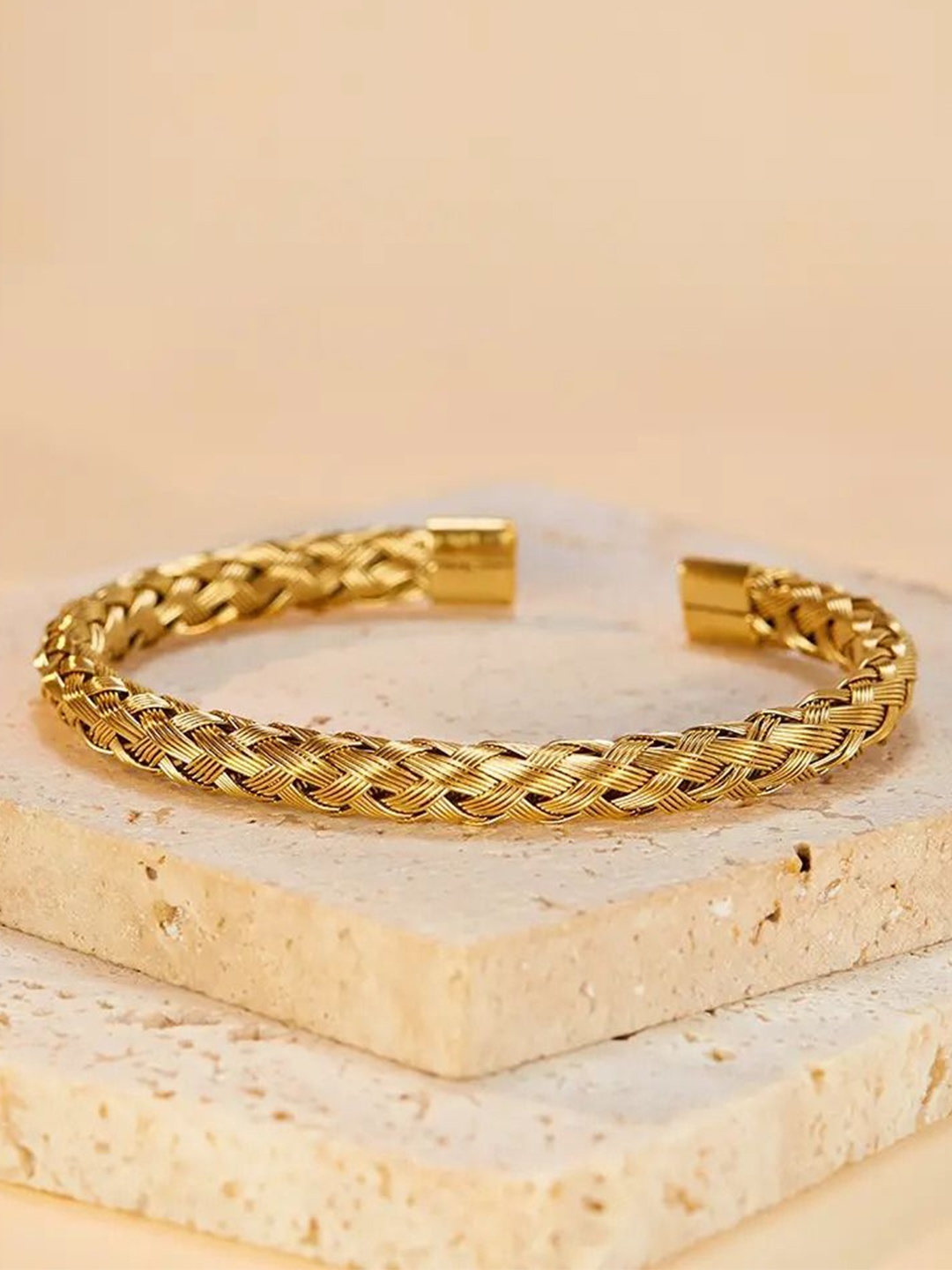 

MEENAZ Unisex Gold-Plated Stainless Steel Oxidised Wraparound Bracelet