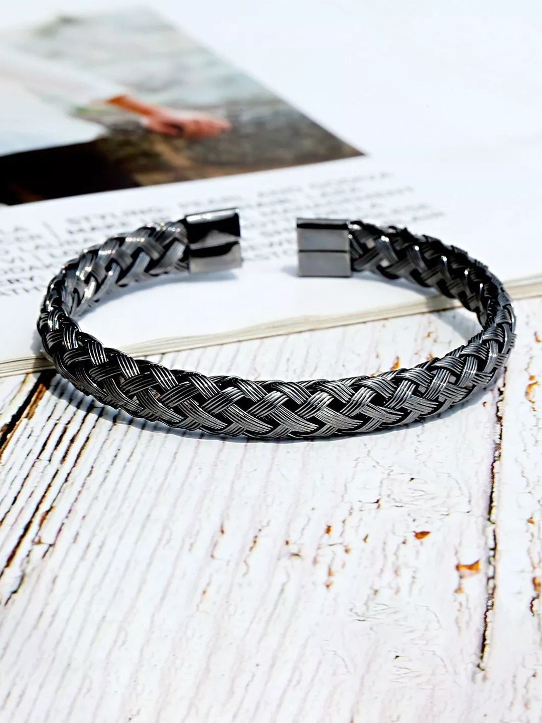 

MEENAZ Unisex Silver-Plated Oxidised Stainless Steel Anti Tarnish Kada Bracelet