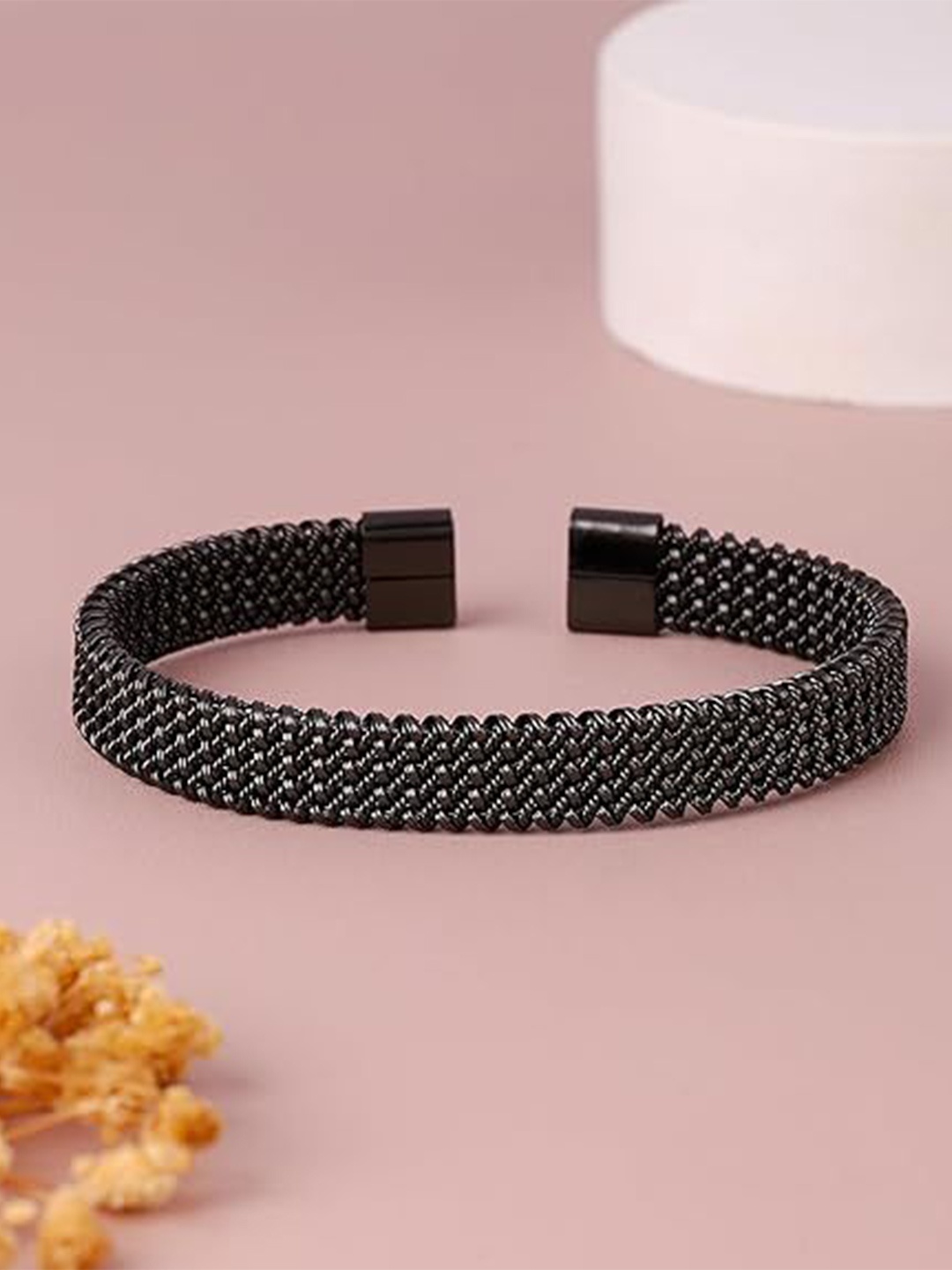 

The Roadster Lifestyle Co. Men Silver-Plated Stainless Steel Oxidised Wraparound Bracelet, Black