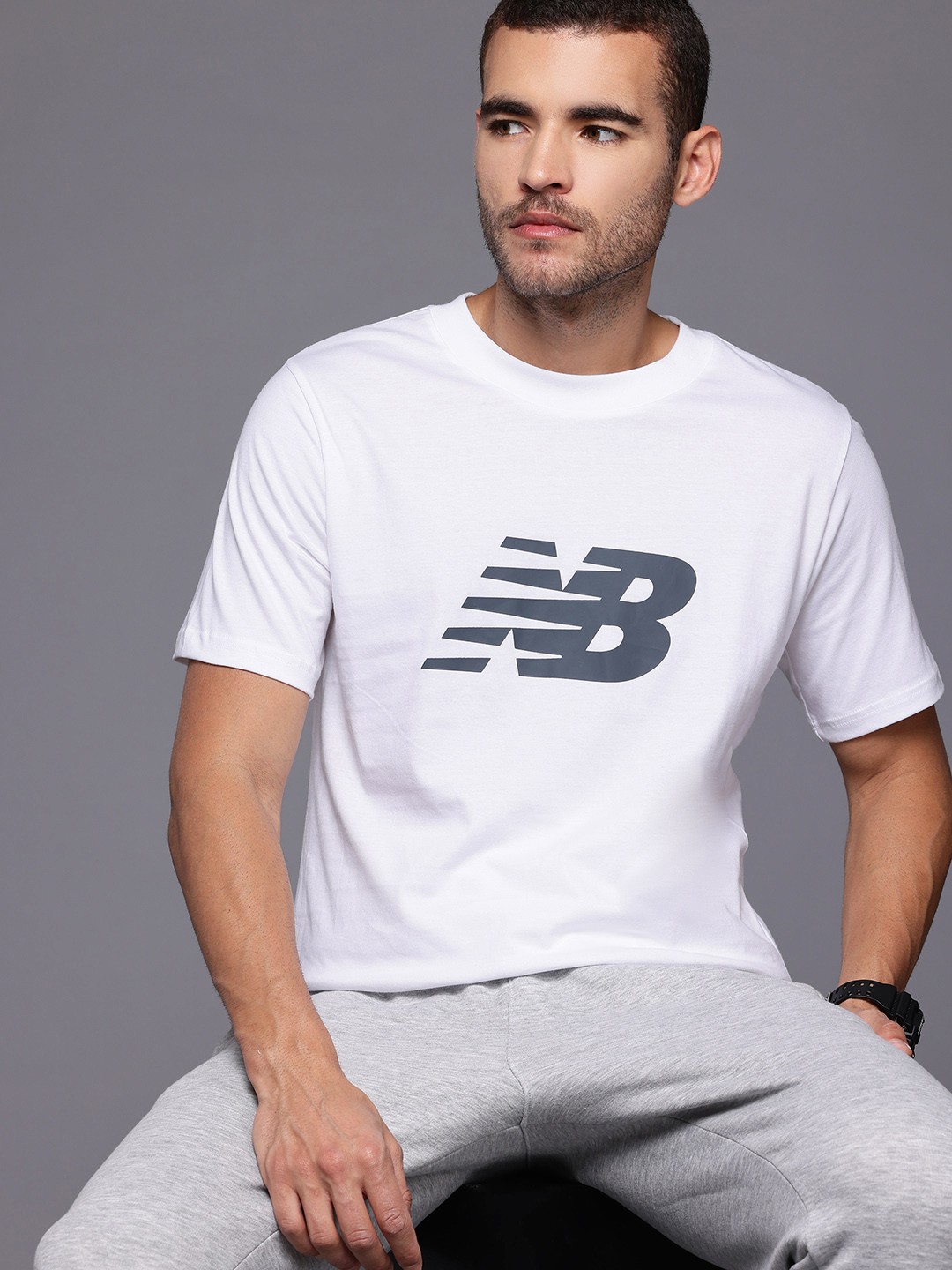 

New Balance Brand Logo Printed Pure Cotton Sports T-shirt, White