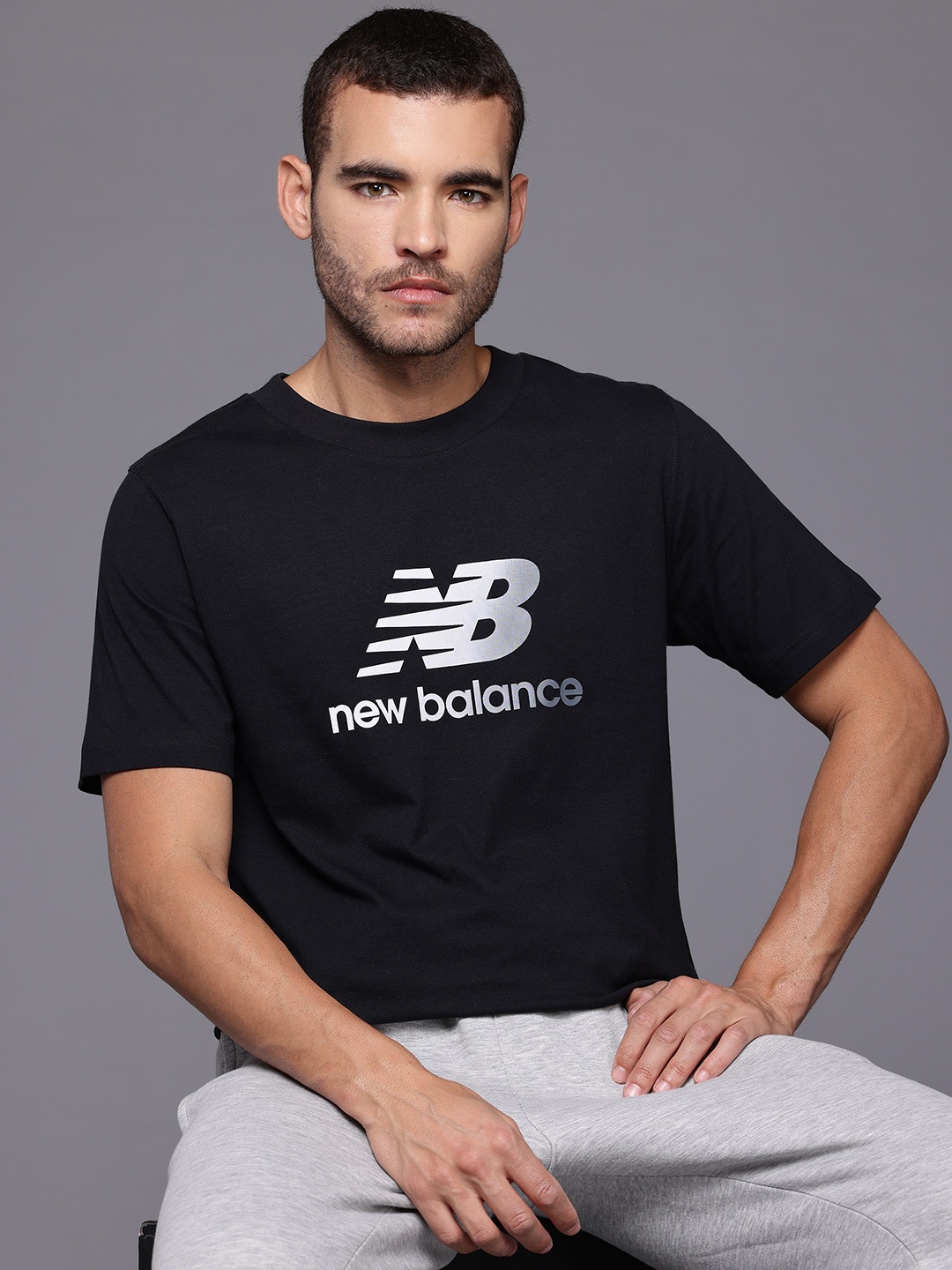 

New Balance Brand Logo Printed Pure Cotton Sports T-shirt, Black