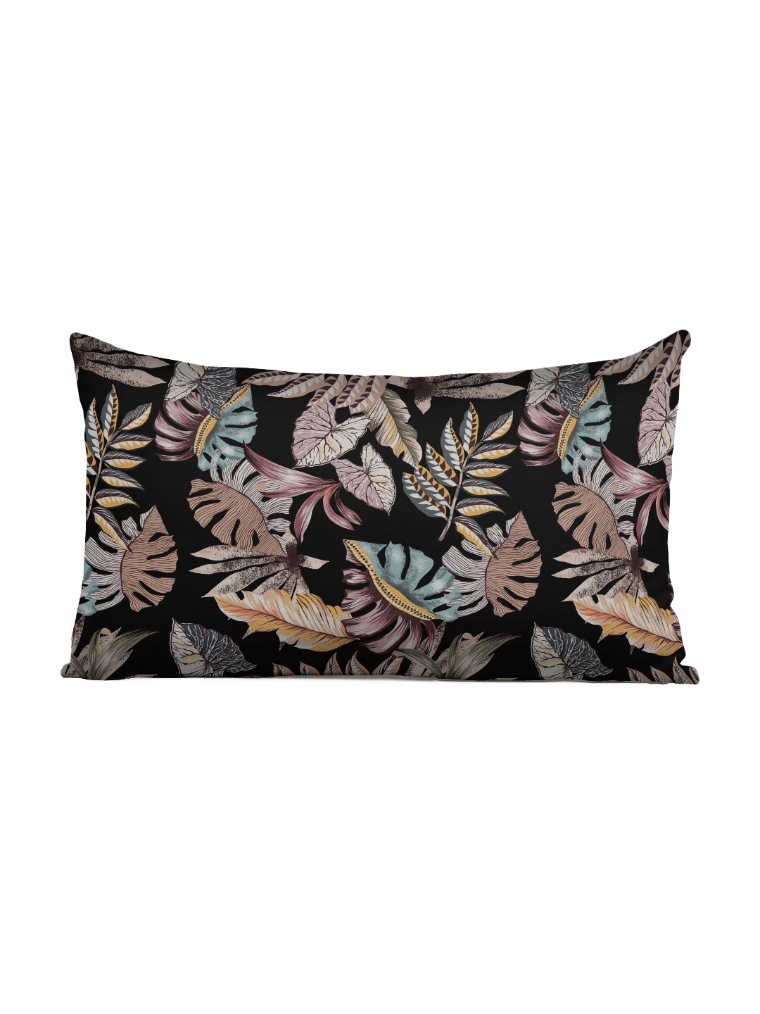 

Vargottam Black & Cream-Coloured Floral Linen Rectangle Cushion Cover