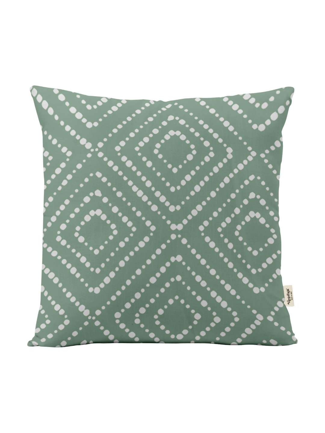 Vargottam Green & White Geometric Linen Square Cushion Cover