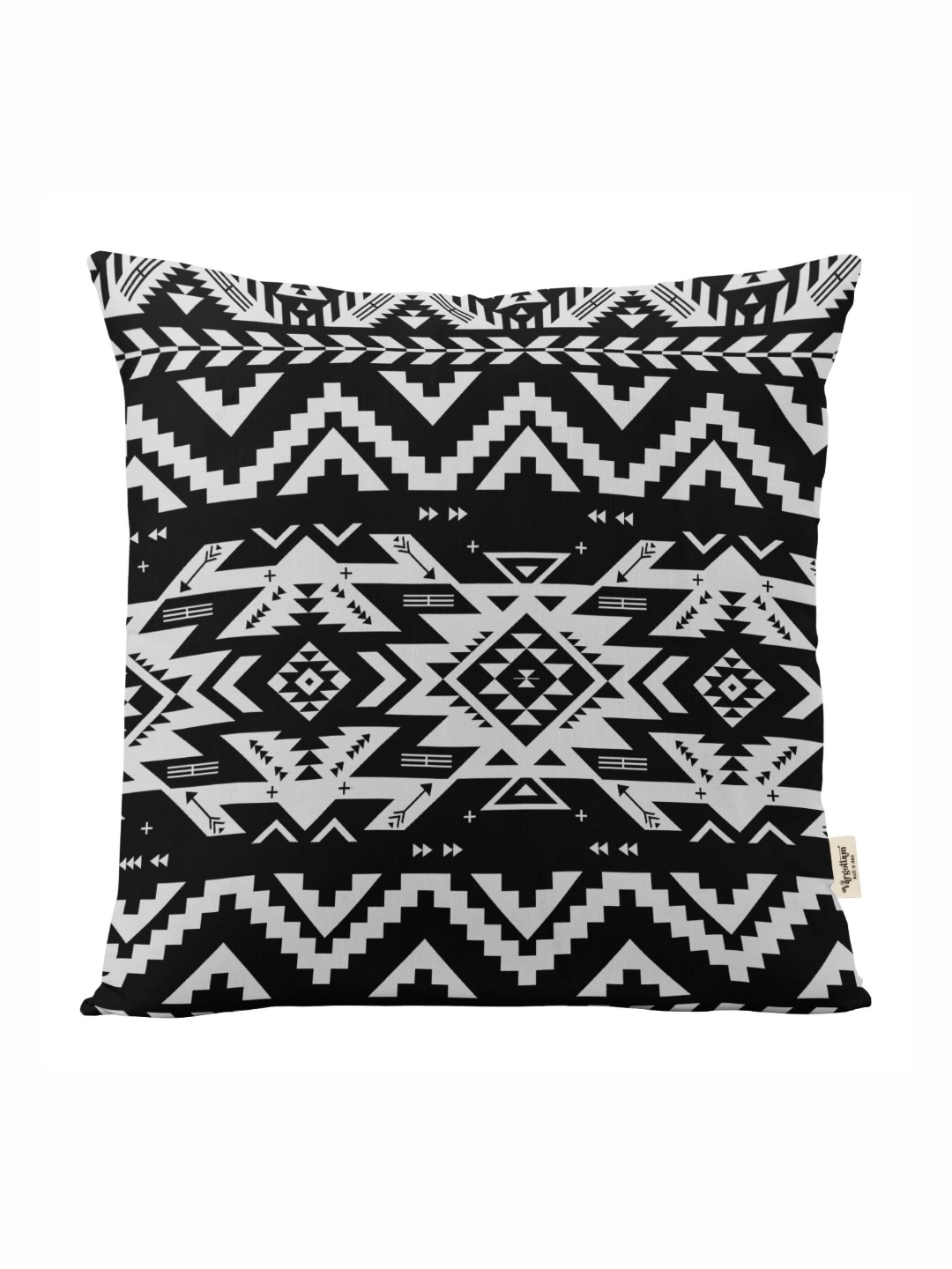 

Vargottam Black & White Geometric Linen Square Cushion Cover