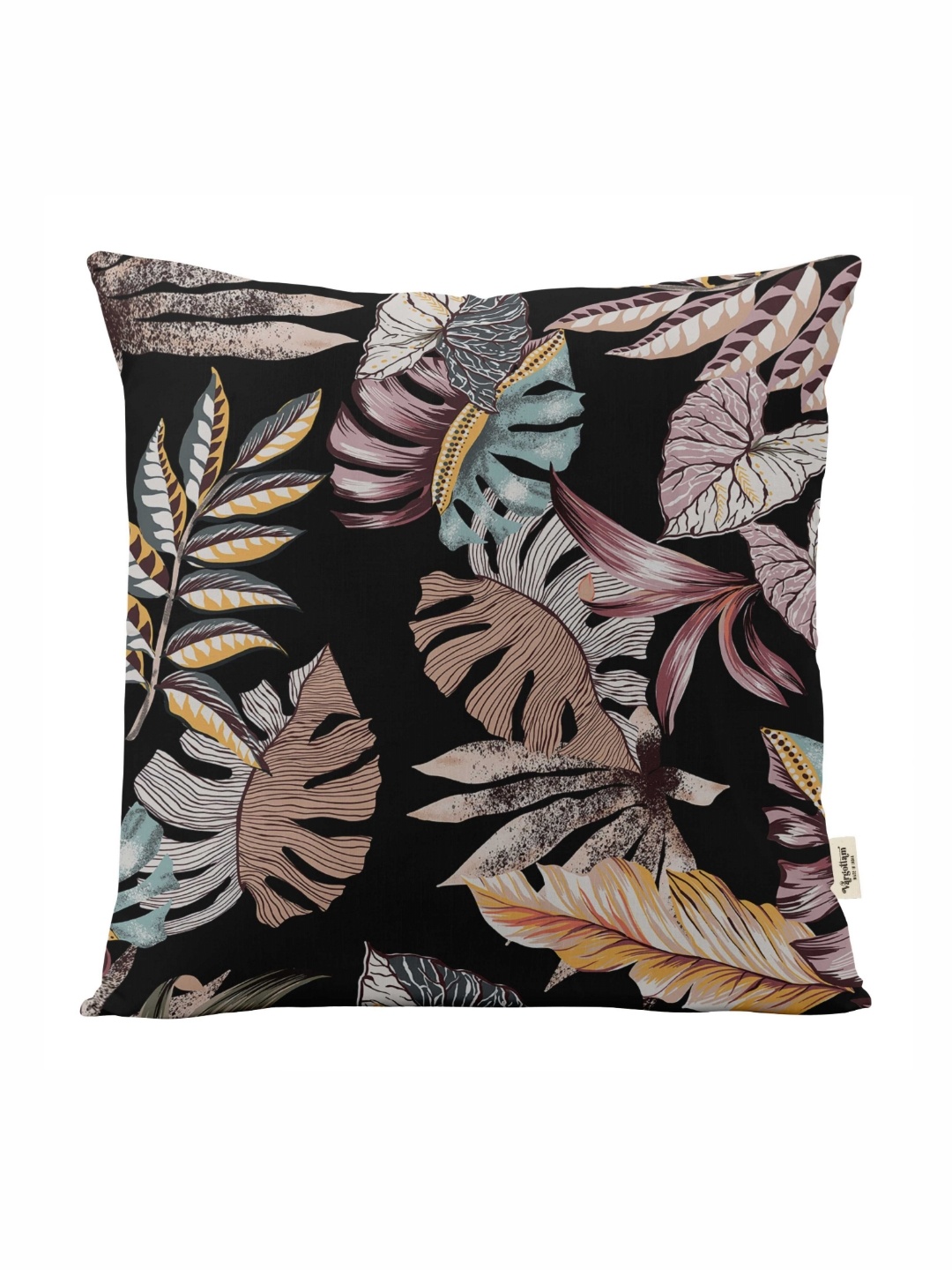 

Vargottam Black & Brown Floral Linen Square Cushion Cover